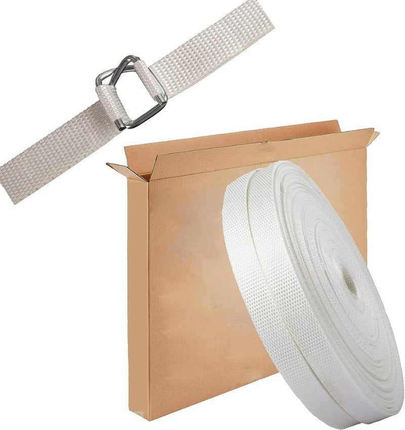 Palmarosa طقم حزام حبل منسوج 3/4" x 330' مع 50 مشبك معدني - لفة تعبئة، قوة كسر 2400 رطل - Image 4